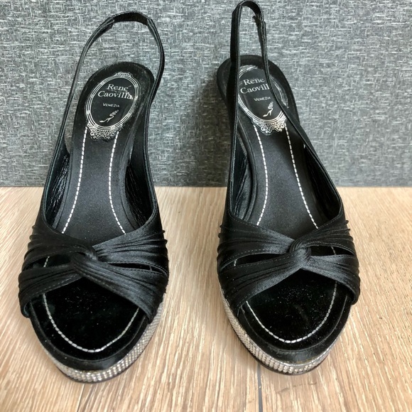 Rene Caovilla Vintage Black Silk and Crystal Platform shoes in Size 6. - Picture 5 of 16